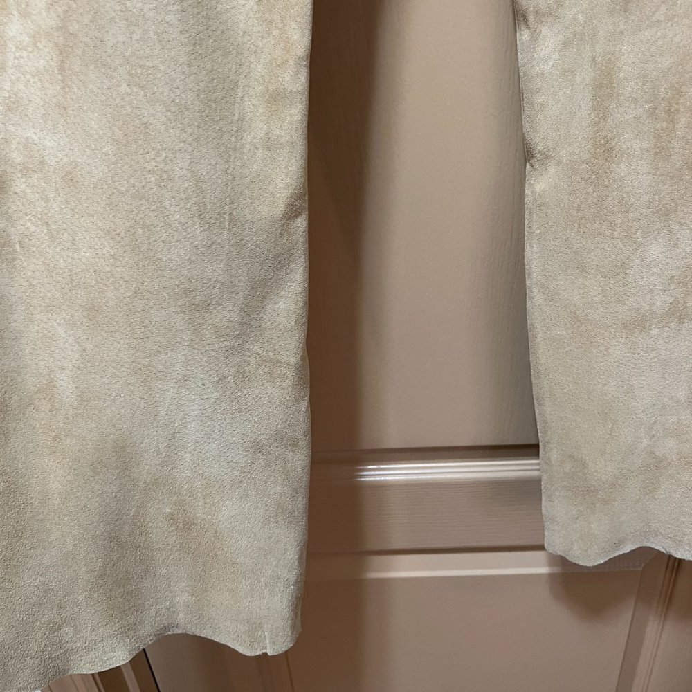 ❣️LIKE NEW❣️Washable MODA International Beige Suede Pants 100% Genuine Leather - Picture 9 of 13